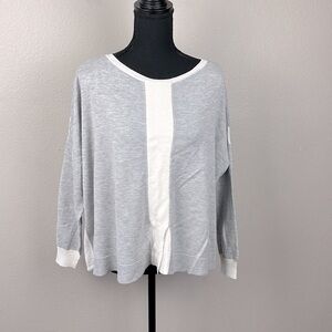 Nvelop Sweater Long Sleeve Crewneck Gray/White Colorblock Stripe Cotton Top L